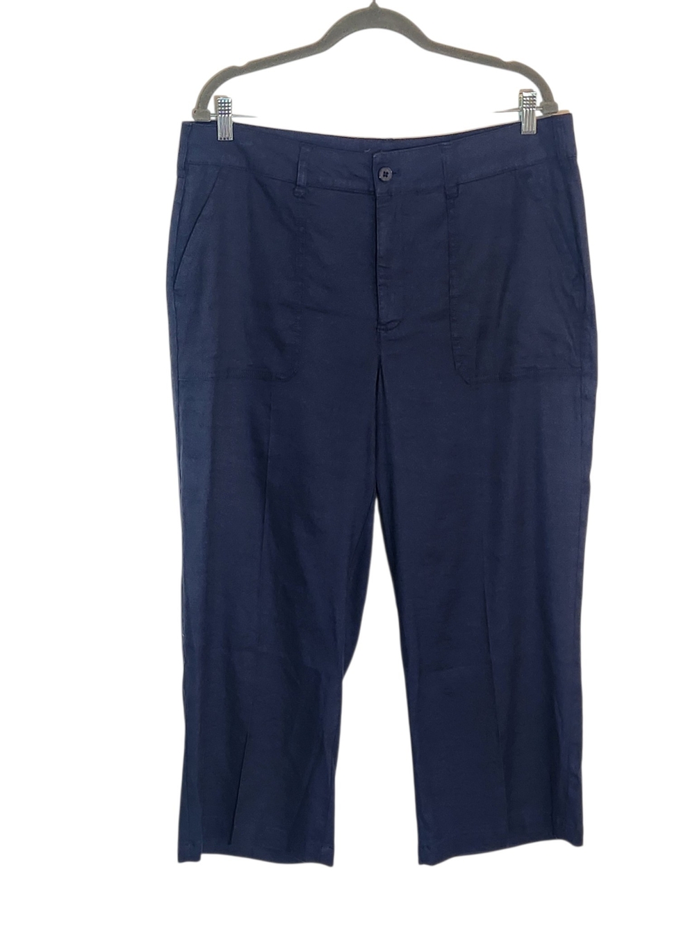 NYDJ Navy Linen Blend Wide Leg Cropped Pants Size 12